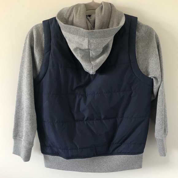 GAP Boys Jacket Puffer Vest Hoodie - 2 in 1 Fooler Zip Up Coat - Navy & Grey - Picture 6 of 7